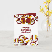 マルーン金ゴールドチームカラーズバレーボール子供の誕生日 カード (黄色い花)