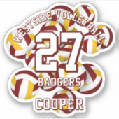 マルーン金ゴールドチームカラーバレーボールの子供の名前 シール (正面)