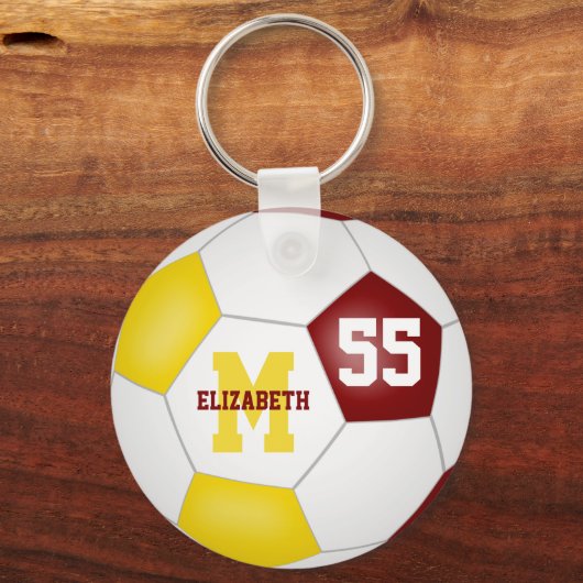 マルーン金ゴールドチームカラー女の子の男の子スポーツサッカー キーホルダー (正面)