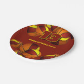 マルーン金ゴールドバスケットボール女の子の男の子スポーツパーティー ペーパープレート (アングル)