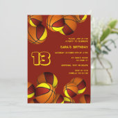 マルーン金ゴールドバスケットボール子供スポーツ誕生日 招待状 (スタンド正面)