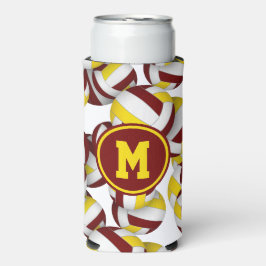 マルーン金ゴールドバレーボールのパタモノグラムのーン スリム缶クーラー