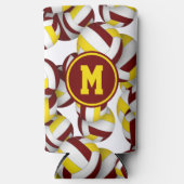 マルーン金ゴールドバレーボールのパタモノグラムのーン スリム缶クーラー (正面)