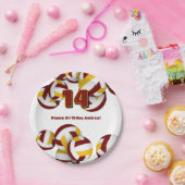 マルーン金ゴールドバレーボールガールズ男の子の誕生日パーティー ペーパープレート (パーティー)