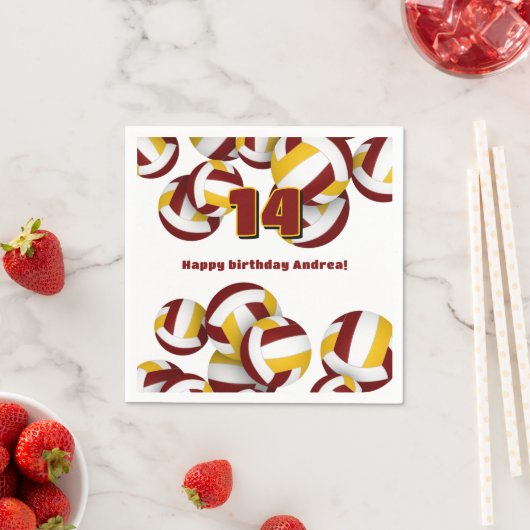 マルーン金ゴールドバレーボールキッズ10代の誕生日パーティー スタンダードカクテルナプキン (インサイチュ)