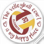 マルーン金ゴールドバレーボールコート私の幸せな場所 シール (正面)