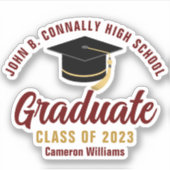 マルーン金ゴールドパーソナライズされた卒業2023年 シール (正面)