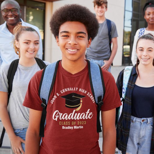 マルーン金ゴールドパーソナライズされた卒業2023年 Tシャツ