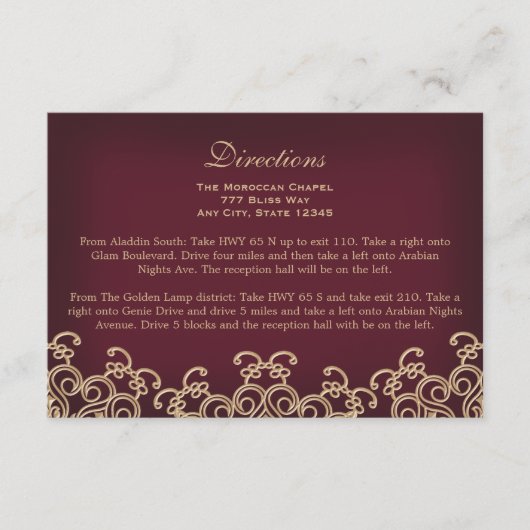 マルーン金ゴールドモロッコディレクションズアコモデーション エンクロージャーカード (正面)