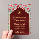 マルーン金ゴールドレッドローゼスフローラムスリム結婚ズ アクリル招待状 (インサイチュ (ポータブル))