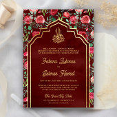 マルーン金ゴールドレッドローゼスフローラムスリム結婚ズ 招待状