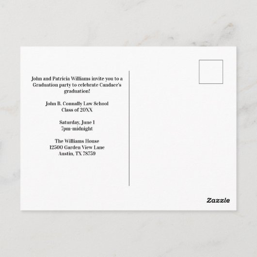 マルーン金ゴールドロースクール卒業パーティー招待状 ポストカード (裏面)