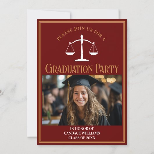 マルーン金ゴールドロースクール卒業写真パーティー 招待状 (正面)