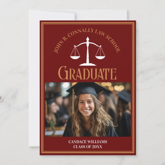 マルーン金ゴールドロースクール卒業写真 案内状 (正面)