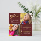 マルーン金ゴールド写真卒業のお知らせ |パーティー 招待状 (スタンド正面)