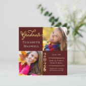 マルーン金ゴールド写真卒業のお知らせ |パーティー 招待状 (スタンド正面)