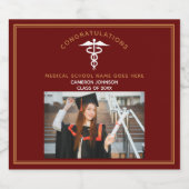 マルーン金ゴールド医学校写真卒業パーティー スパークリングワインラベル (シングルラベル)