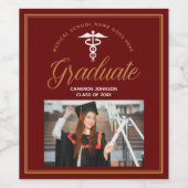 マルーン金ゴールド医学校写真卒業パーティー ワインラベル (シングルラベル)