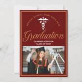 マルーン金ゴールド医学校写真卒業パーティー 招待状 (正面)