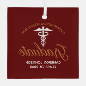 マルーン金ゴールド医学校卒業ギフト ガラスオーナメント (裏面)