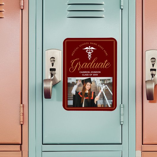 マルーン金ゴールド医学部の写真卒業 マグネット