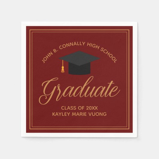 マルーン金ゴールド卒業カスタマイズ可能なパーティー スタンダードカクテルナプキン (正面)
