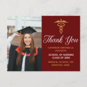 マルーン金ゴールド卒業写真医療ありがとう ポストカード (正面)