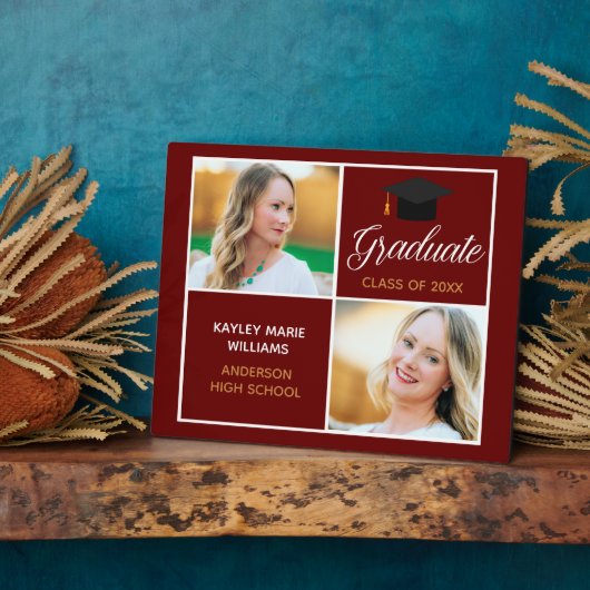 マルーン金ゴールド卒業記念の写真 フォトプラーク (側面)