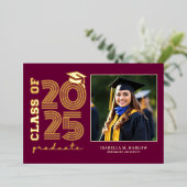 マルーン金ゴールド大学の卒業写真発表 箔招待状 (立ち正面)