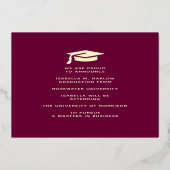 マルーン金ゴールド大学の卒業写真発表 箔招待状 (裏面)