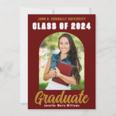 マルーン金ゴールド大学院モダン写真はっきりした卒業 案内状 (正面)