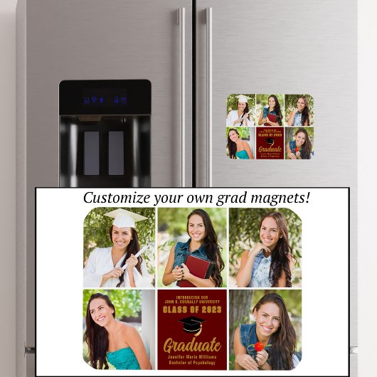 マルーン金ゴールド大学院写真コラージシック卒業 マグネット