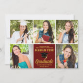 マルーン金ゴールド大学院写真コラージシック卒業 案内状 (正面)