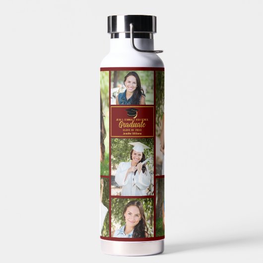 マルーン金ゴールド大学院写真コラージュ卒業ギフト ウォーターボトル (左面)
