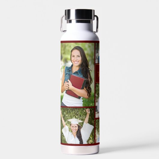 マルーン金ゴールド大学院写真コラージュ卒業ギフト ウォーターボトル (正面)
