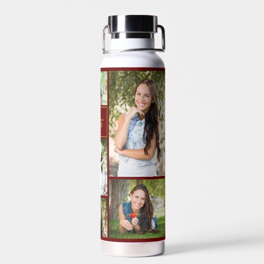 マルーン金ゴールド大学院写真コラージュ卒業ギフト ウォーターボトル (背面)