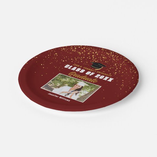 マルーン金ゴールド大学院写真シック卒業パーティー ペーパープレート (アングル)