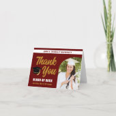 マルーン金ゴールド大学院写真シック卒業フォールディング サンキューカード (正面)