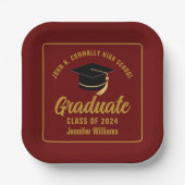 マルーン金ゴールド大学院卒業パーティースクエア ペーパープレート (正面)