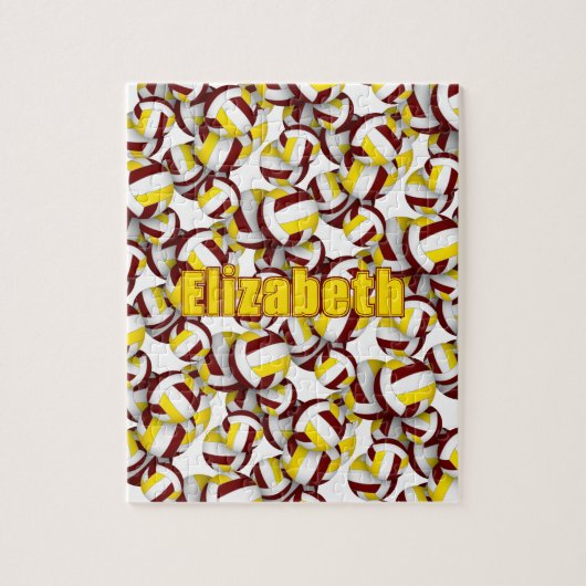 マルーン金ゴールド女子チーム男子チームカラーバレーボール ジグソーパズル (縦)