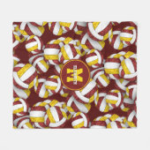 マルーン金ゴールド女子バレーボールチームの色 フリースブランケット (正面(横))