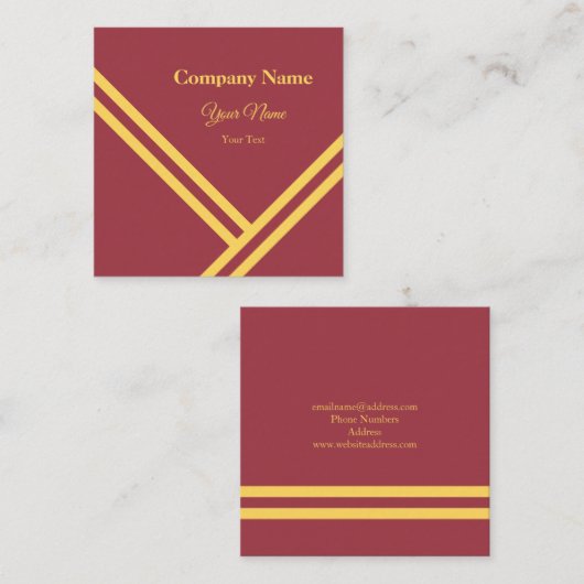 マルーン金ゴールド対角ストライプ線モダンデザイン スクエア名刺 (正面/裏面)