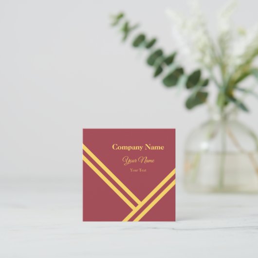 マルーン金ゴールド対角ストライプ線モダンデザイン スクエア名刺 (スタンド正面)