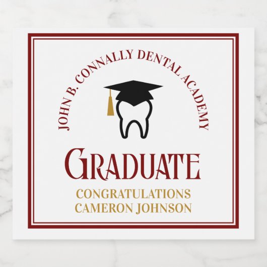 マルーン金ゴールド歯科学校カスタム卒業式パーティー スパークリングワインラベル (シングルラベル)