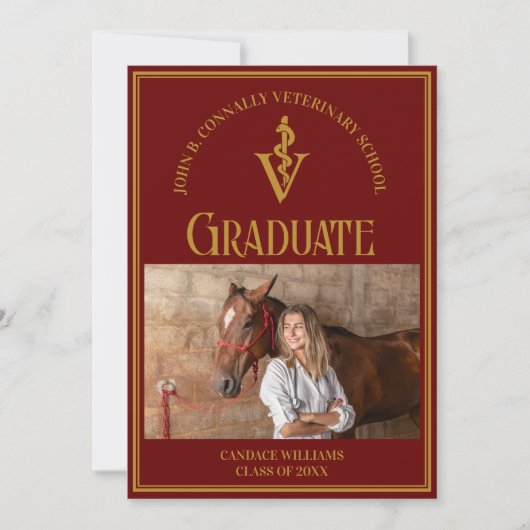 マルーン金ゴールド獣医学校の写真卒業 案内状 (正面)