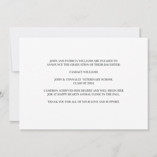 マルーン金ゴールド獣医学校の写真卒業 案内状 (裏面)
