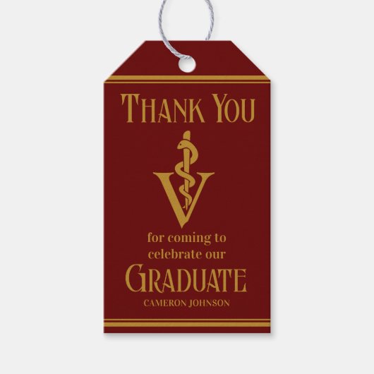 マルーン金ゴールド獣医学校卒業パーティー ギフトタグ (正面)
