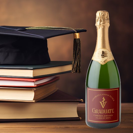 マルーン金ゴールド獣医学校卒業パーティー スパークリングワインラベル