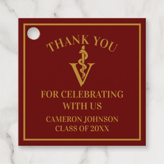 マルーン金ゴールド獣医学校卒業パーティー フェイバータグ (正面)