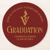 マルーン金ゴールド獣医学校卒業パーティー ラウンドペーパーコースター (正面)